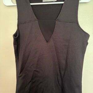 Black Ribbed Top with Mesh Detail